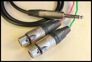 TRS to Left and Right Female XLR
This splits a stereo TRS jack signal (like a headphone signal or two channel output) to two unbalanced Female XLR. Made from Neutrik with Canare Star Quad. Used to combine Left / Right or two channels to a stereo jack. 

